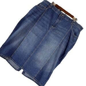 Catherines Denim Skirt Womens 2X 22W 24W Blue Stretch Jean Skirt Midi Plus Size